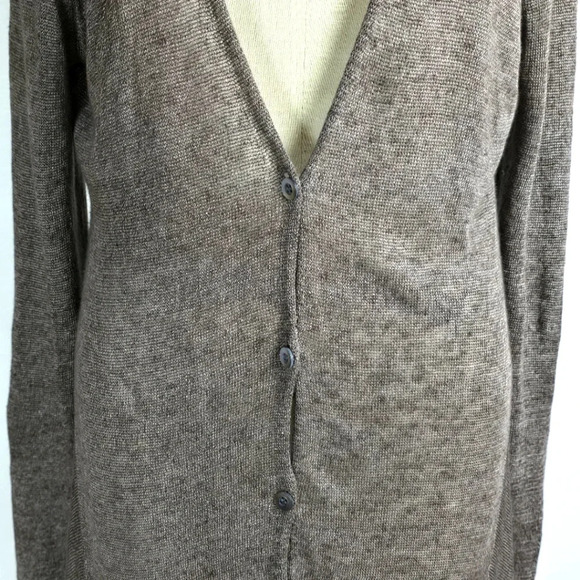 Eileen Fisher 100% Linen Lagenlook Flowy Cardigan Sweater Sharkbite Hem Brown M - Picture 5 of 16